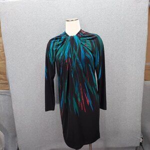 Vintage 1980s Maggy London Women's Dress Black and Green Fitted Size 4